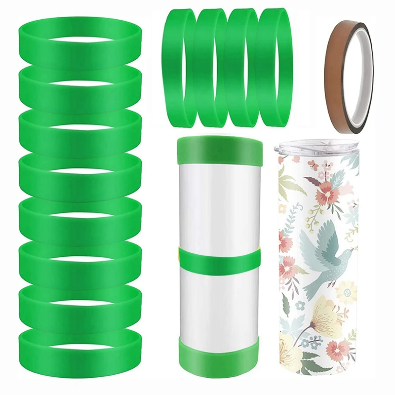 

12 Pieces Silicone Bands For Sublimation Tumbler With Heat Resistant Tape,Elastic Silicone Sublimation Bands For Blank