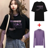 woman tshirts 2022 anime spring summer vintage tops korean pastel kpop clothes femme 2 piece purple sunscreen long sleeve