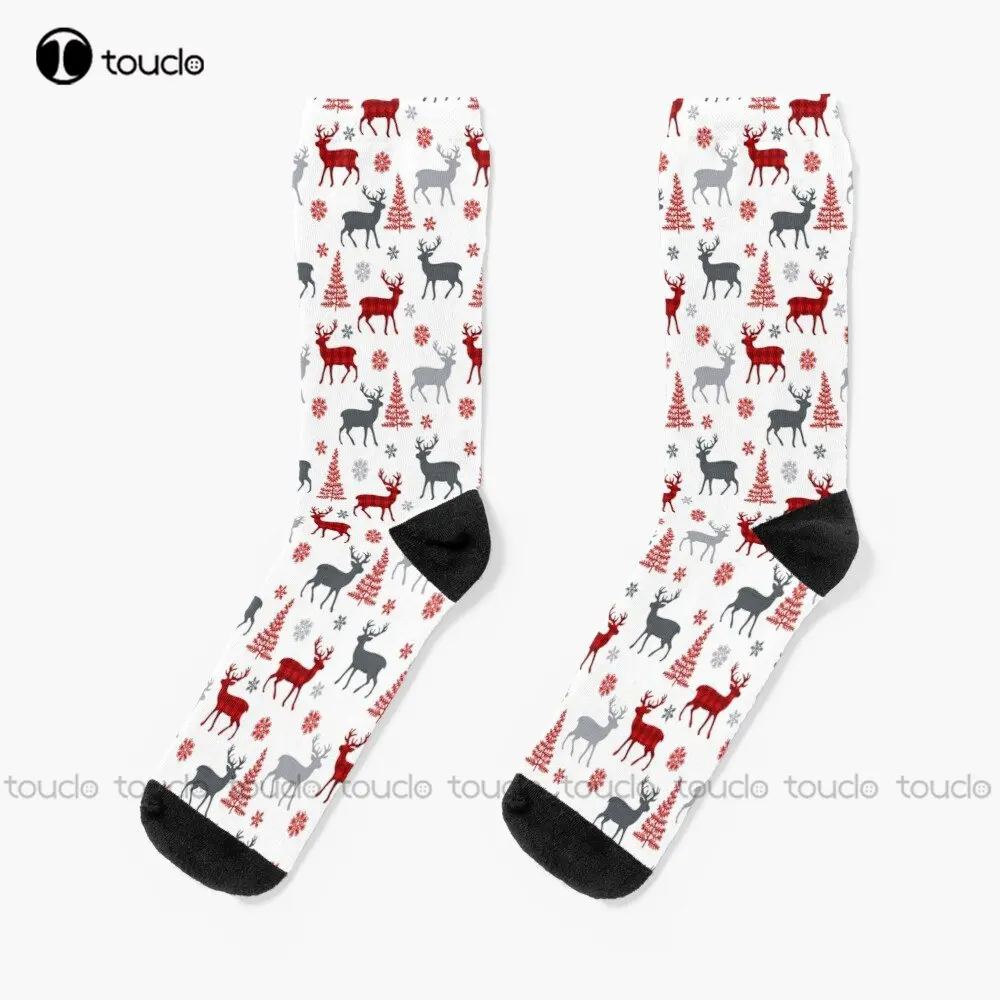 

Reindeer Pattern Merry Christmas Socks Black Baseball Socks Personalized Custom Unisex Adult Teen Youth Socks Custom Gift Art