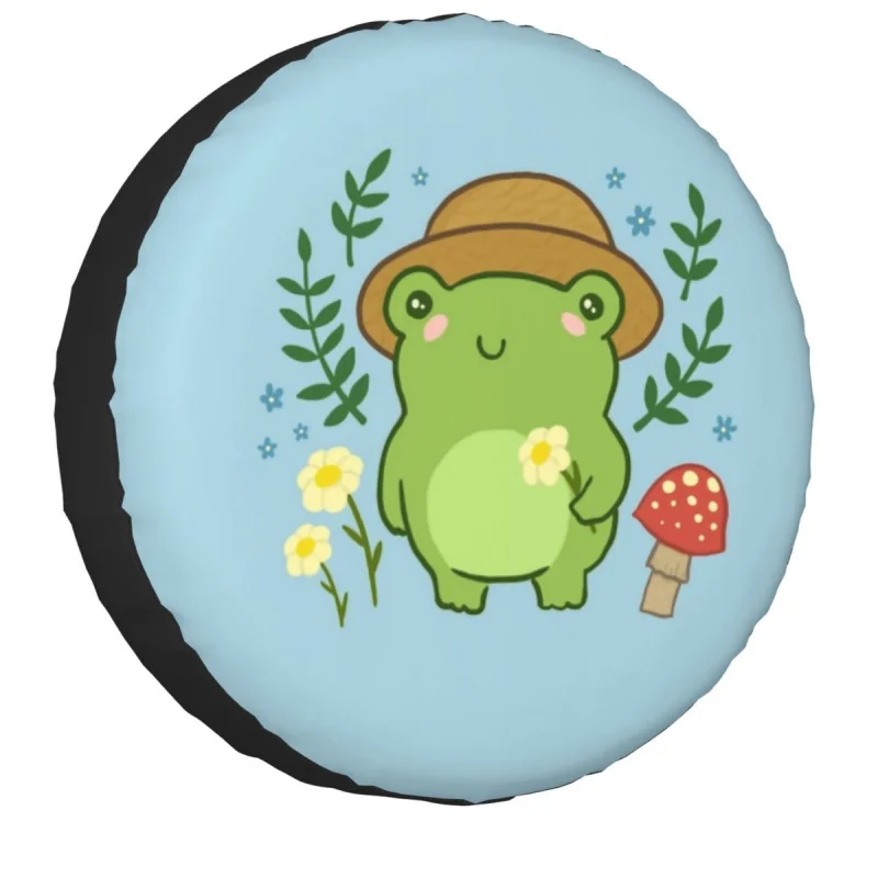 

Cute Frog With Hat Mushroom Kawaii Aesthetic Cottagecore Spare Tire Cover Bag Pouch for Mitsubishi Pajero Car Wheel Covers