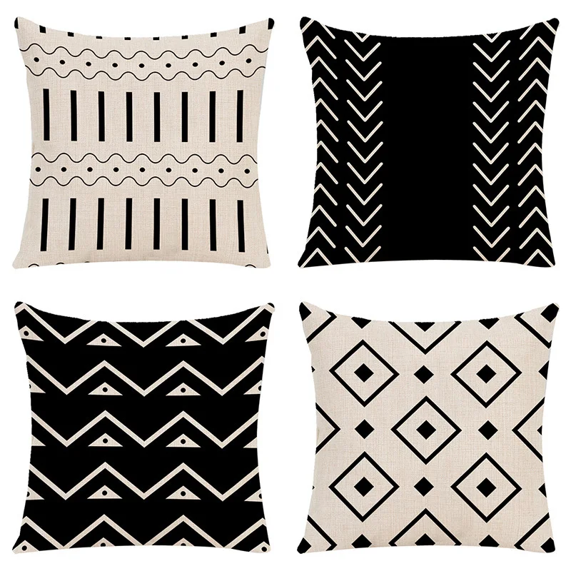 

ins Geometric Stripes Printed Cotton and Linen Pillowcase Modern Minimalist Car Pillowcase Printed Cushion Cover Without Core