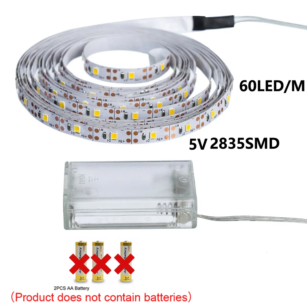 Фото Светодиодная RGB лента с питанием от 3 батареек AA, 5 В, гибкая цветная лента SMD 2835, лампа «сделай сам» для подсветки телевизора, комнаты, украшения компьютера №2