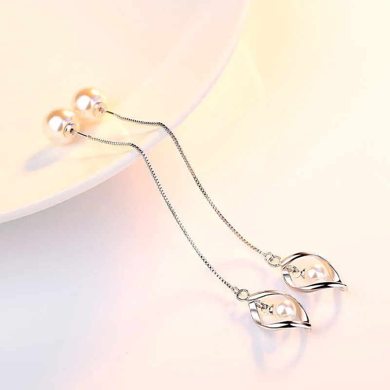 2023 New Design Fashion Stud Earring Simple Pearl Long Tassel Dangler Earrings for Women Ear Line Jewelry Hanging Earrings