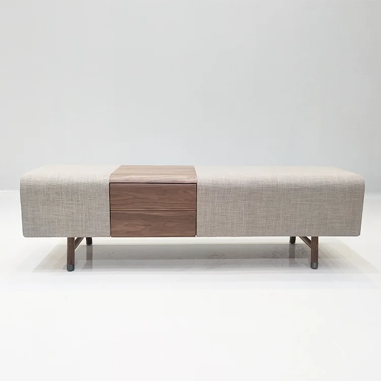 

Light luxury villa luxury hotel fabric solid wood bed tail stool