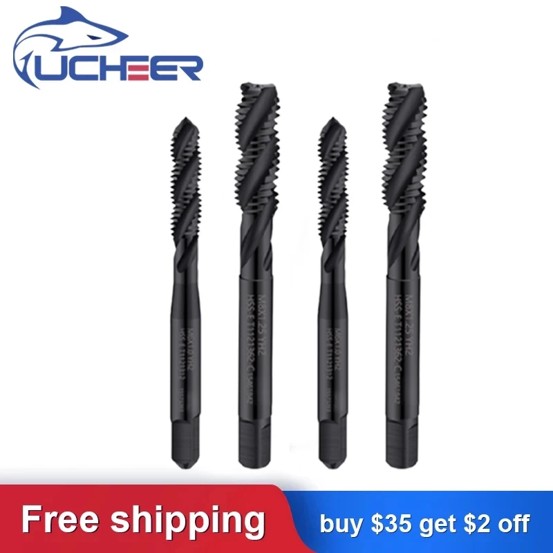 

UCHEER 1pc Tap Carbonize Spiral Screw Tap Drill Bits Machine Point Thread M2.5-M10 Black Coating