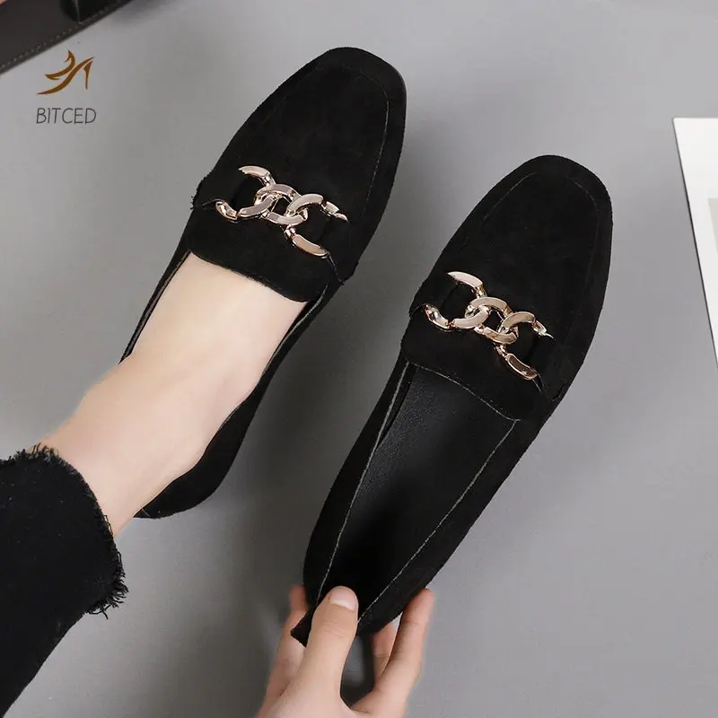 

Spring Fashion Flat Shoes Women Quality Metal Slip on Loafer Shoes Ladies Flats Mocassins Big Size 35-41 Sapato Feminino 2021
