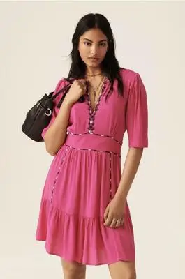 

Women Dress 2023 Spring and Summer Ethnic Style V-neck Embroidered Side Dress