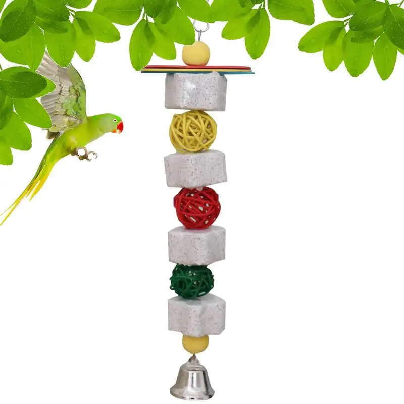 

Parrots Bite Toy Hangings Cage Toy Ratten Balls Beak Grinding Block Colorful Funny Chew Toys For Budgie Conures Parrots
