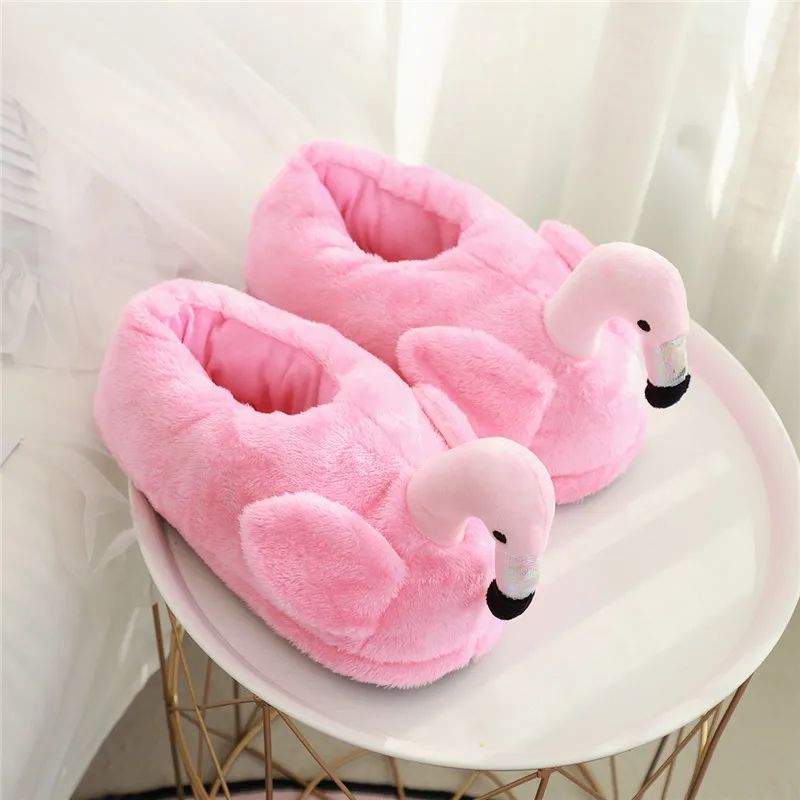 Home Slippers Winter Girl Slippers Funny Flamingo Slides Soft Warm Floor Slippers Furry Slides Cotton Shoes Halloween Cosplay images - 6
