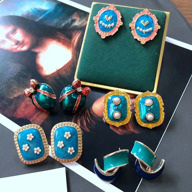 

Blue Enamel Earrings Personality Accessories Women's Jewelry Party Brincos