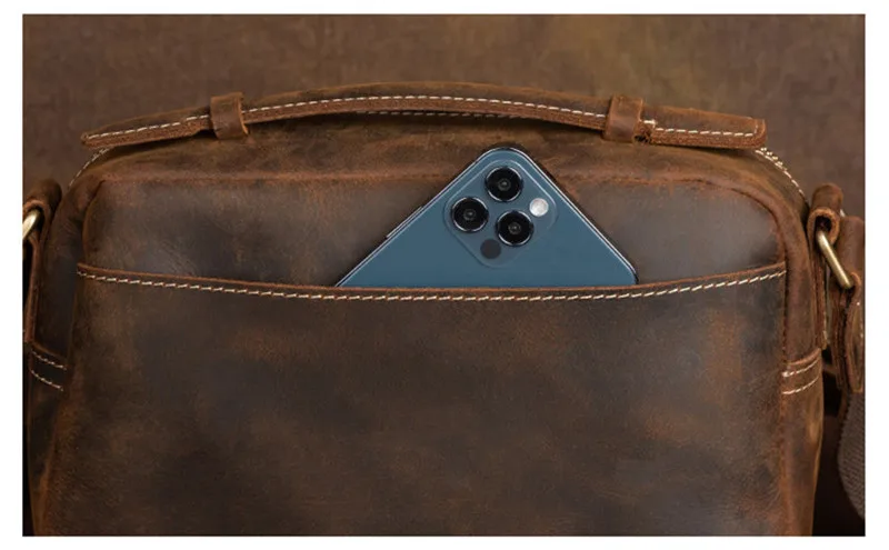 Vintage crazy horse cowhide men's messenger bag handmade outdoor casual luxury natural genuine leather youth travel shoulder bag