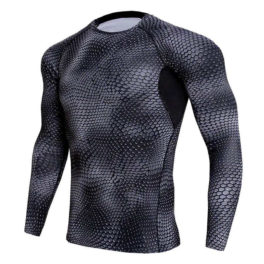 

Autumn Men's Tight-fitting Comprehensive Training Clothing Sports Fitness Running Python Pattern Quick Dry Long-sleeved T-shirt