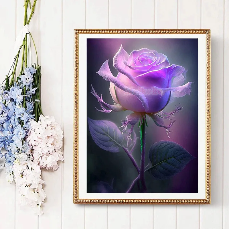 

Алмазная живопись 5d, полный круг, полимерная Пурпурная роза, мозаика, картина с растениями, Набор для вышивки крестиком ручной работы, домашнее украшение для стен, подарок, «сделай сам»