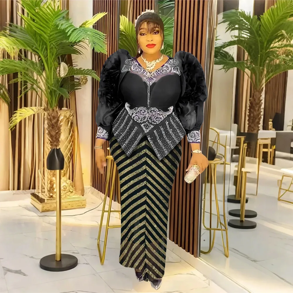 Африканские вечерние платья больших размеров с блестками для женщин модное