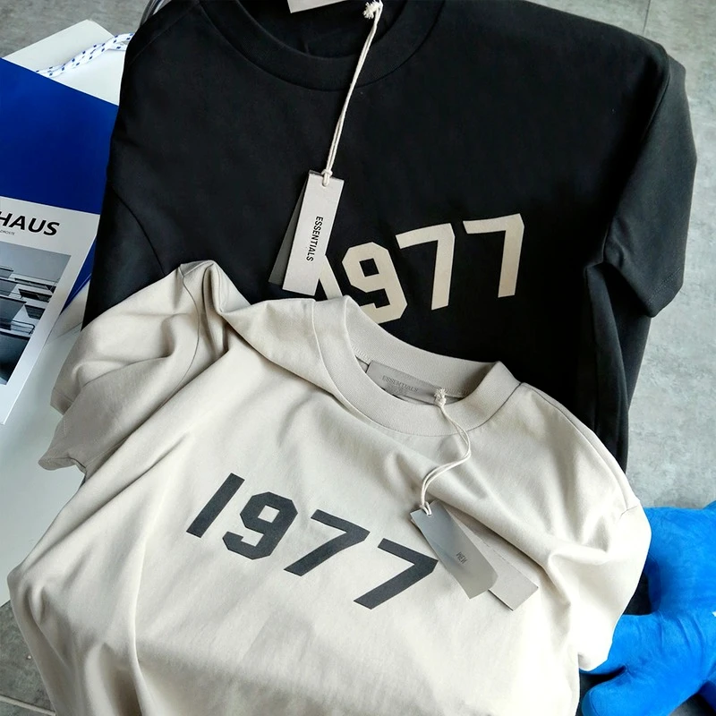 

ESSENTIALS T-shirt Flocked 1977 Cotton Men Women 1:1 Simple Oversize Essentials Short Sleeves