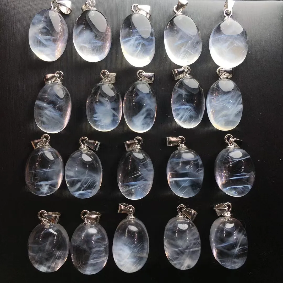 Fengbaowu натуральные синие перья иглы рутилированные кварцевые Овальные Подвески