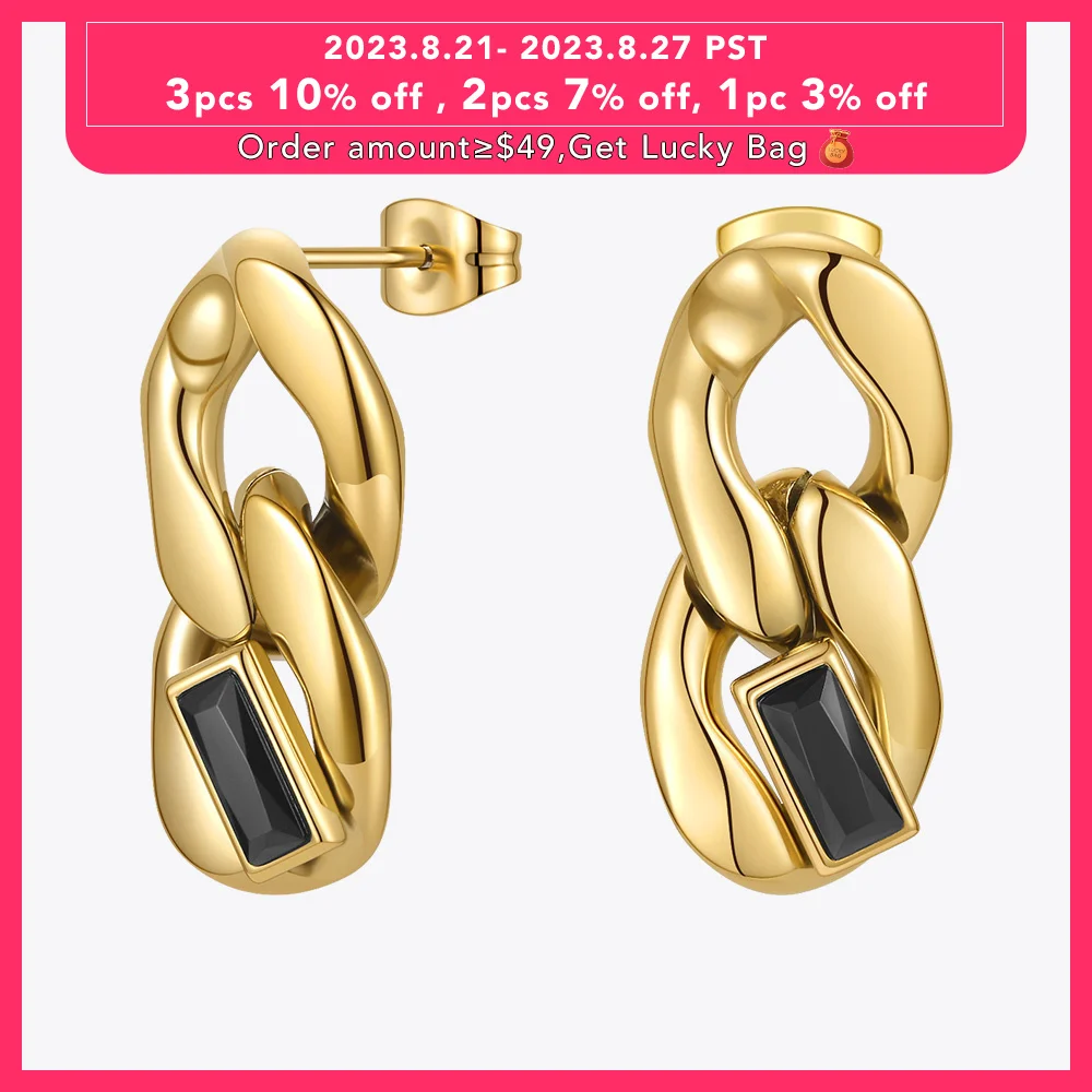 

ENFASHION Goth Chain Drop Earrings For Women Black Zircon Earring Stainless Steel Gold Color Pendientes Fashion Jewelry E211300