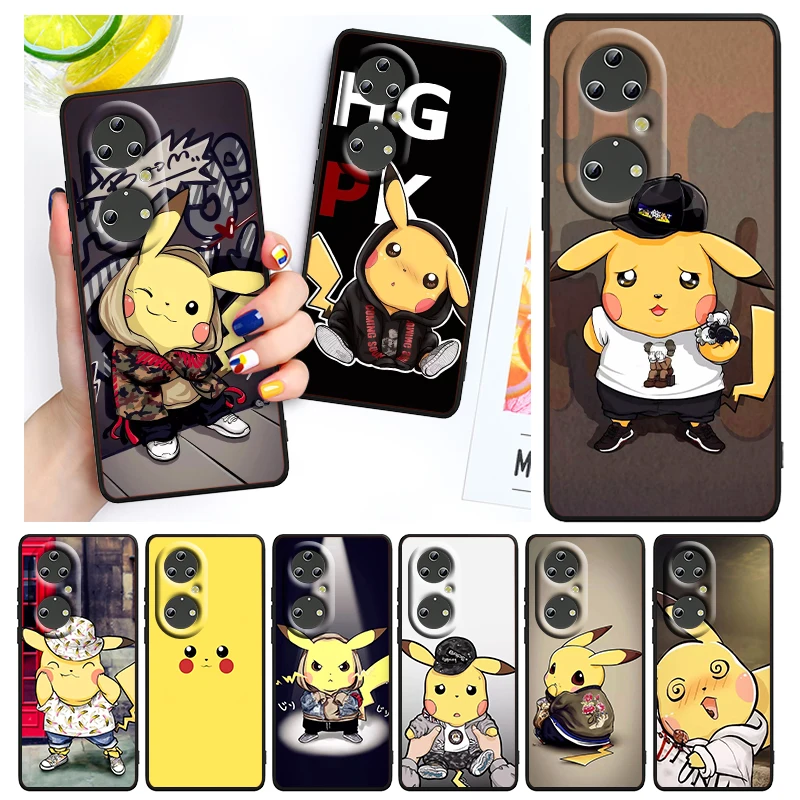 

Fashion Cute Pikachu Pokemon For Huawei P50 P40 P30 P20 Pro Plus P10 P9 P8 Lite 2019 2017 RU E Mini Black Funda Capa Phone Case