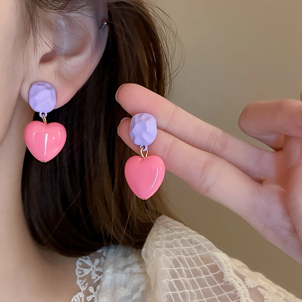 

Cute Sweet Sliver Needle Acrylic Square Heart Drop Earrings for Women Korean Fashion Earrings Y2K Kpop Lovely Jewelry Gift