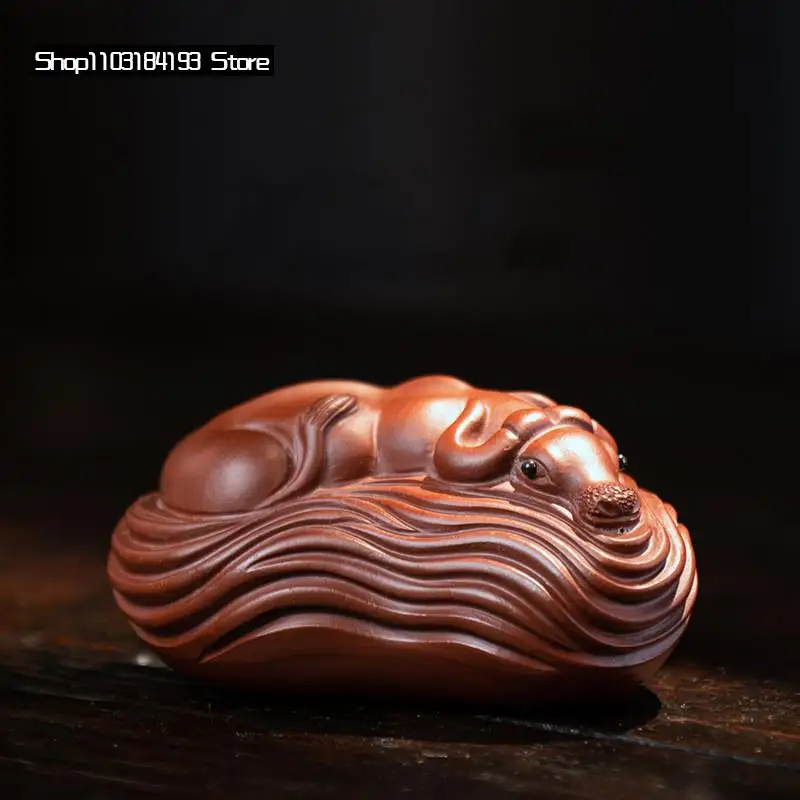

Creativity Cow Statue Ornaments Chinese Yixing Purple Clay Tea Pet Handmade Sculpture Tea Figurine Crafts Tea Set Decoration