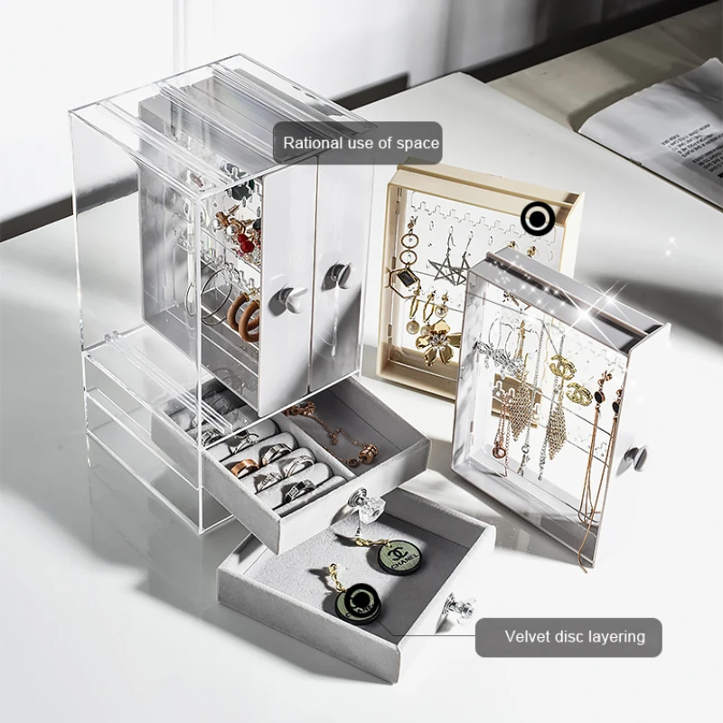 

Transparent Jewelry Storage Box Organizer Dustproof Display Stand For Dresser Earrings Necklace Organization