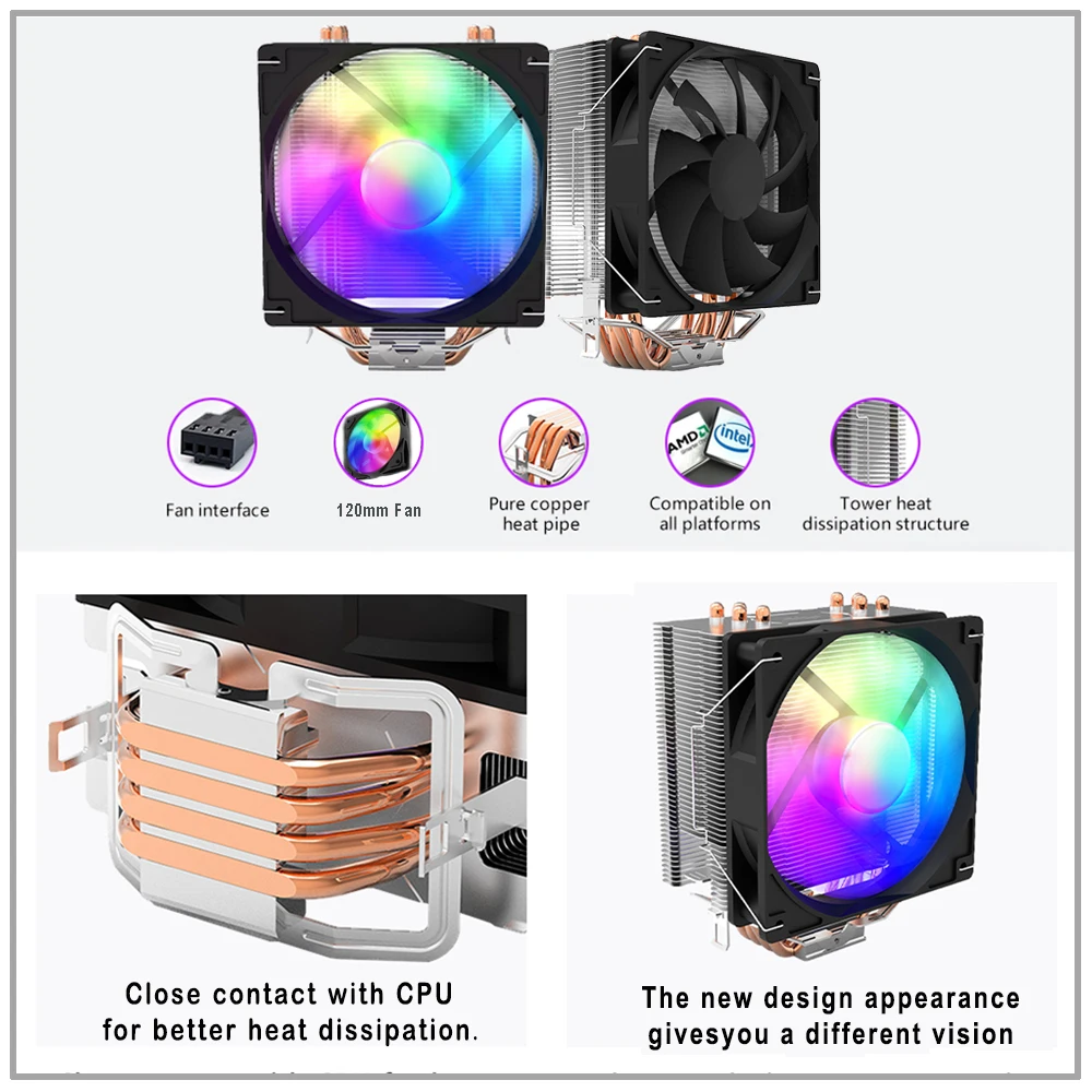Кулер процессора для Lga 2011-V3/1366/1151/1700 AM4 AM3 4 тепловые трубки кулер ЦП 4-контактный