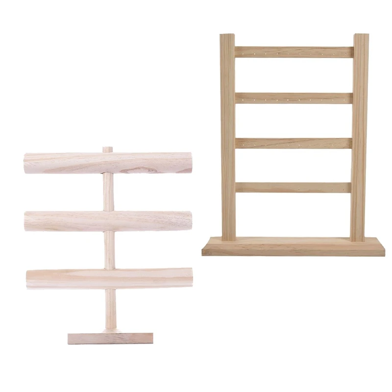 

2Pcs Solid Wood 4-Layer Earring Display Stand 3-Layer Bracelet Watch Storage Home Jewelry Display Stand Shoot Props