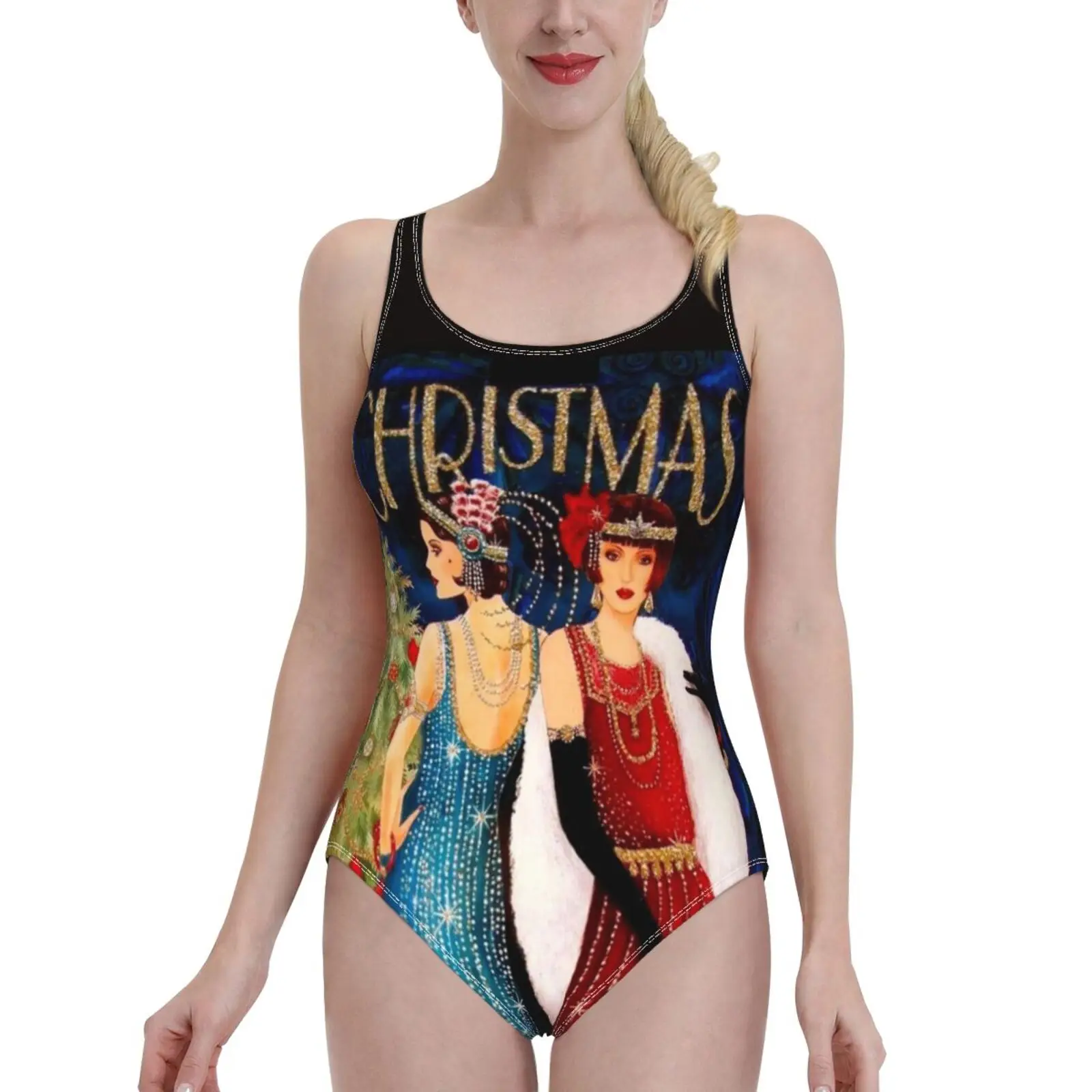 

Flappers : Vintage с принтом рождественской елки, сексуальный купальник с принтом, Женский цельный купальник, Женский Монокини, купальный костюм, пл...