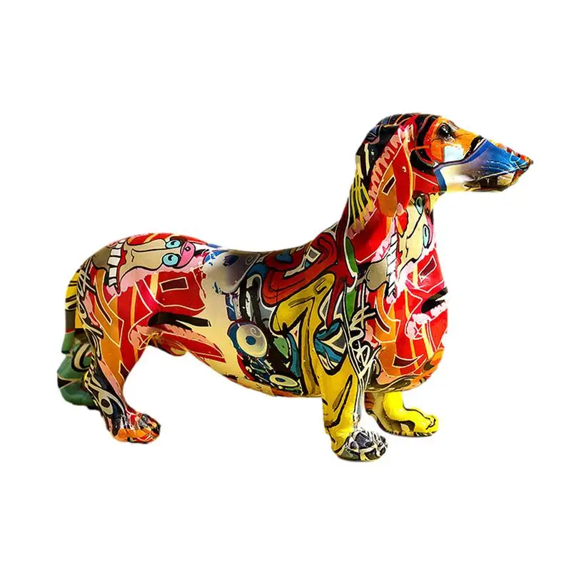 

Dachshund Ornament Modern Color Art Dachshund Sculpture Graffiti Art Dog Animal Figurines For Home Living Room Bedroom Office