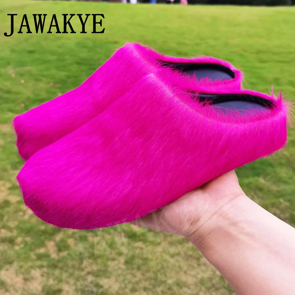 Роскошные женские мюли из конского волоса лидер продаж зеленые розовые красные