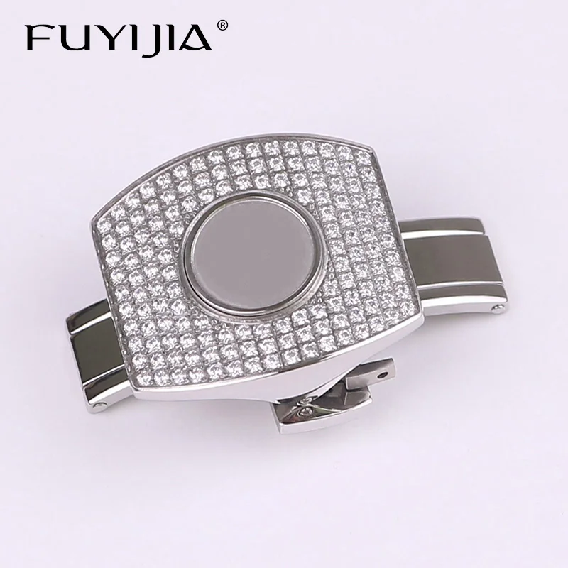 Фото Роскошный кожаный ремешок FUYIJIA F-ranckM-uller с пряжкой-бабочкой из нержавеющей стали 316 с пряжкой для часов со стразами 18 мм 20 мм №1