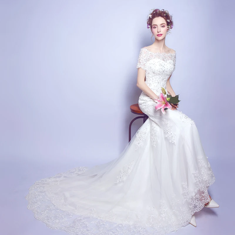 

Temperament Lady Qipao Cheongsam Elegant Mermaid Trailing Bride Wedding Dress Sexy Off Shoulder Lace Robe De Soiree Maxi Dress