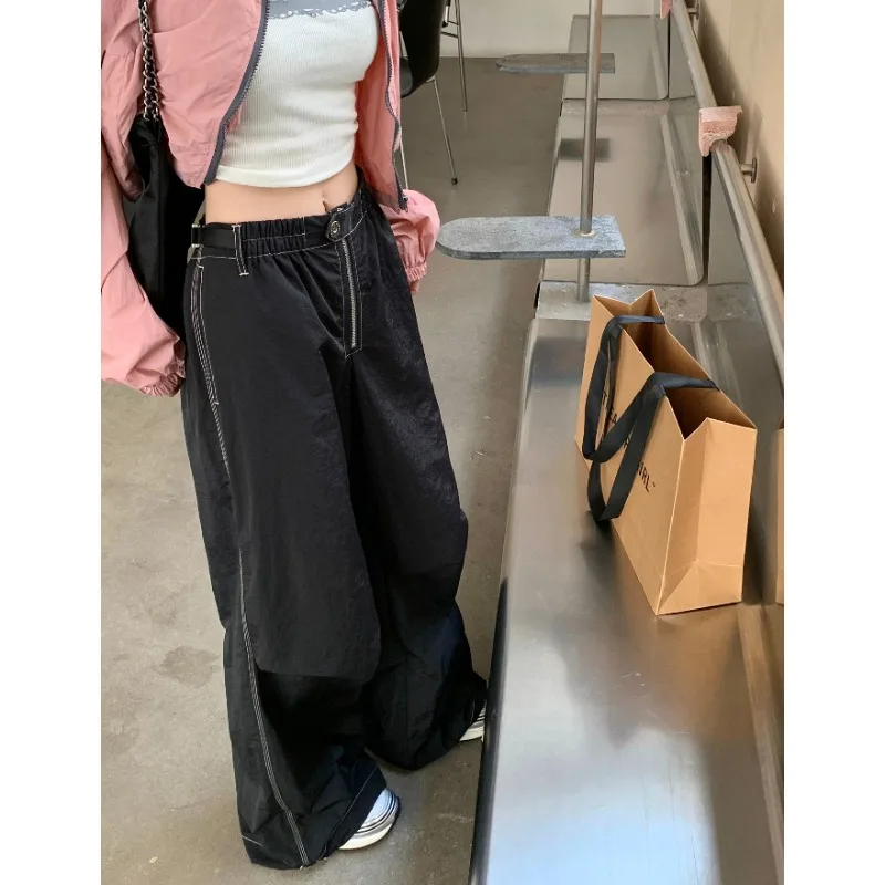 

Брюки-карго женские черные большого размера в полоску, с парашютом