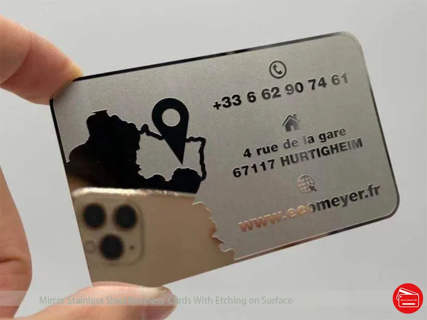 Mirror finish metal business cards Color/Logo/size customized mirror stainless steel business cards