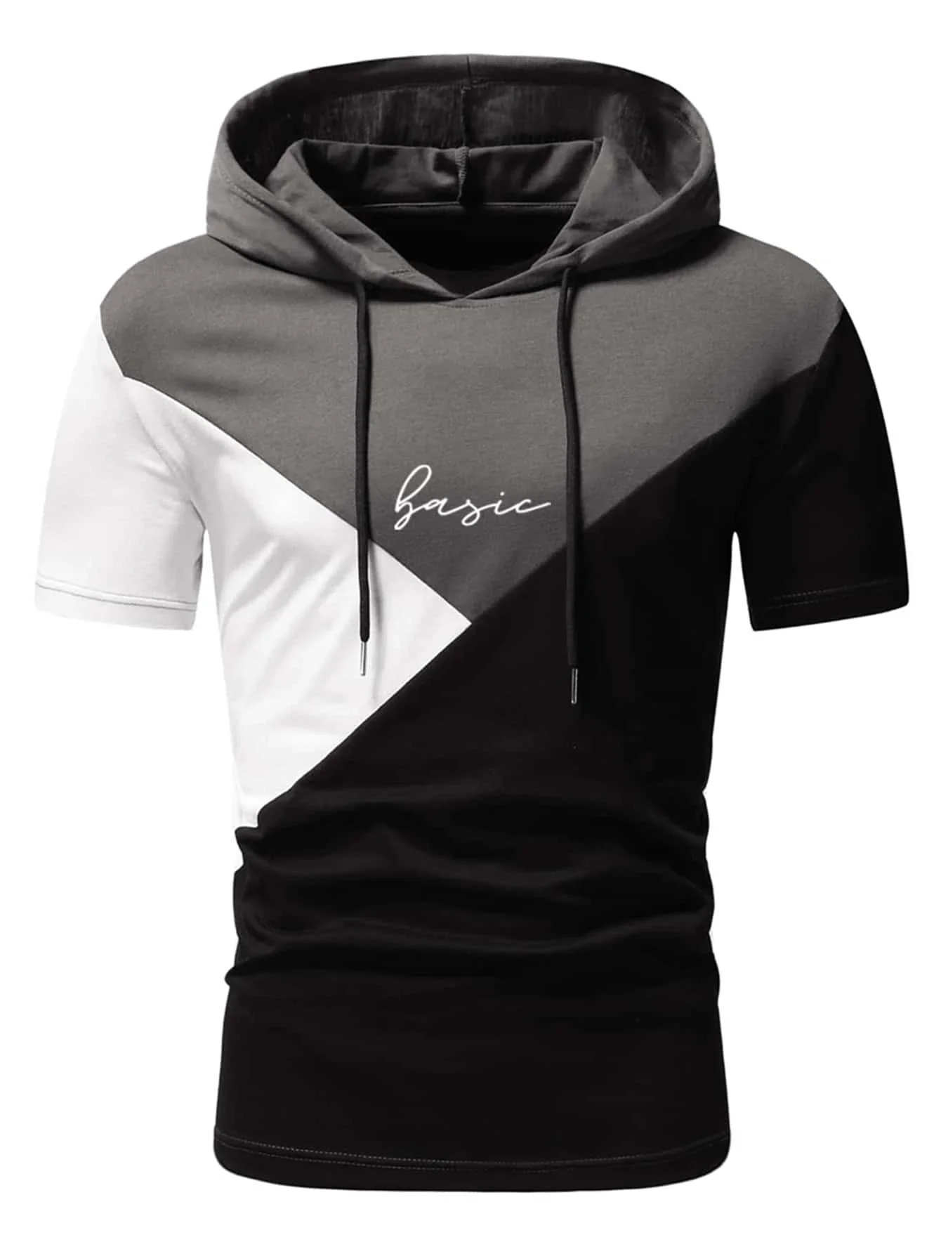 

Men Color Block Letter Graphic Drawstring Hooded Tee