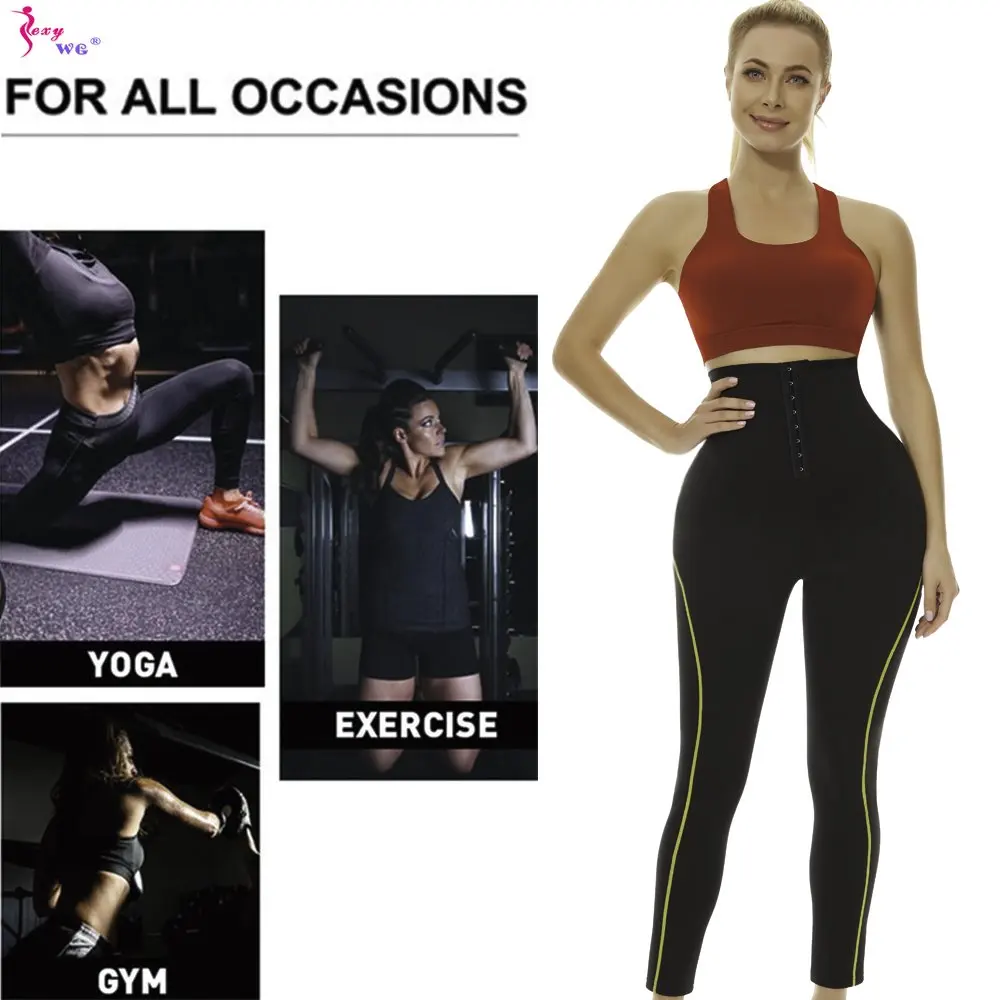 SEXYWG Women Sauna Pants Waist Trainer Tummy Control Slimming Sweat Leggings Mid Waist Weight Loss Trousers Workout Running