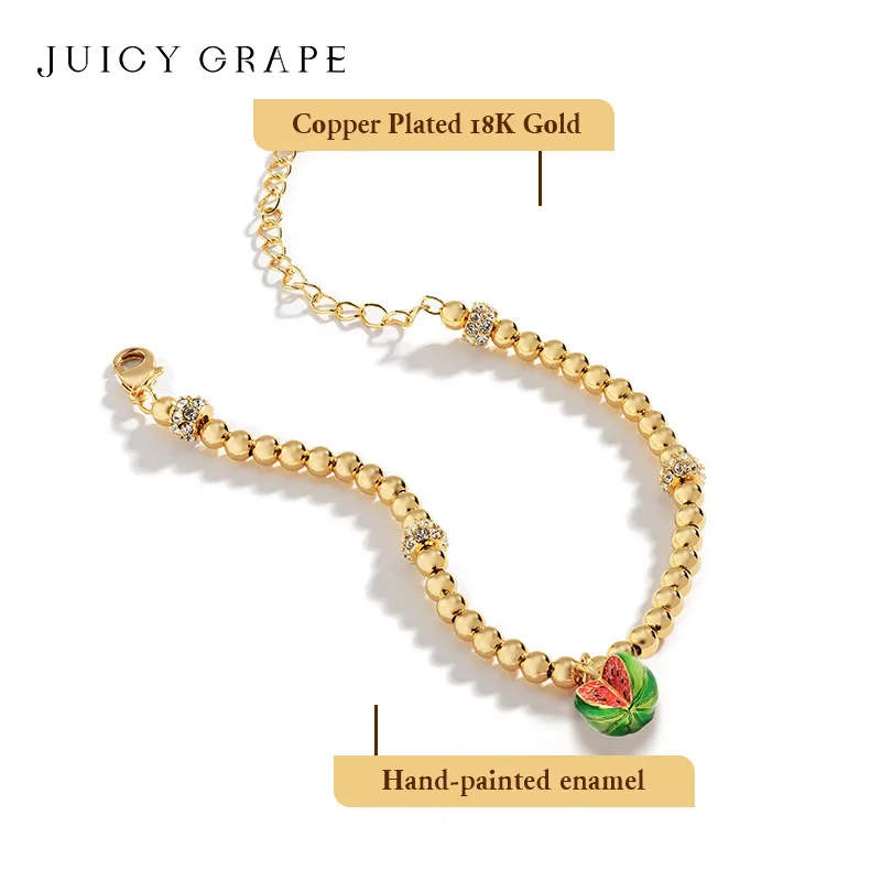 Женский браслет с эмалью подвесками в виде виноградных фруктов