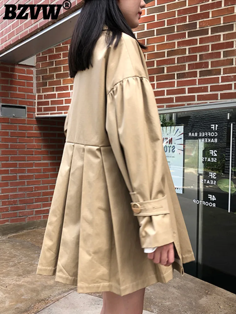 

BZVW Fashion Versatile Vintage Streetwear Midi Trench For Women's Pleated Designer Office Lady Coat Female New Trend 25Y0918