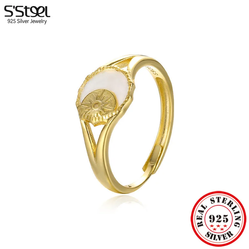 

S'STEEL 925 Sterling Silver Personalized Sun Shell Resizable Rings Womens Best Sellers 2023 Products Accessories Jewelry