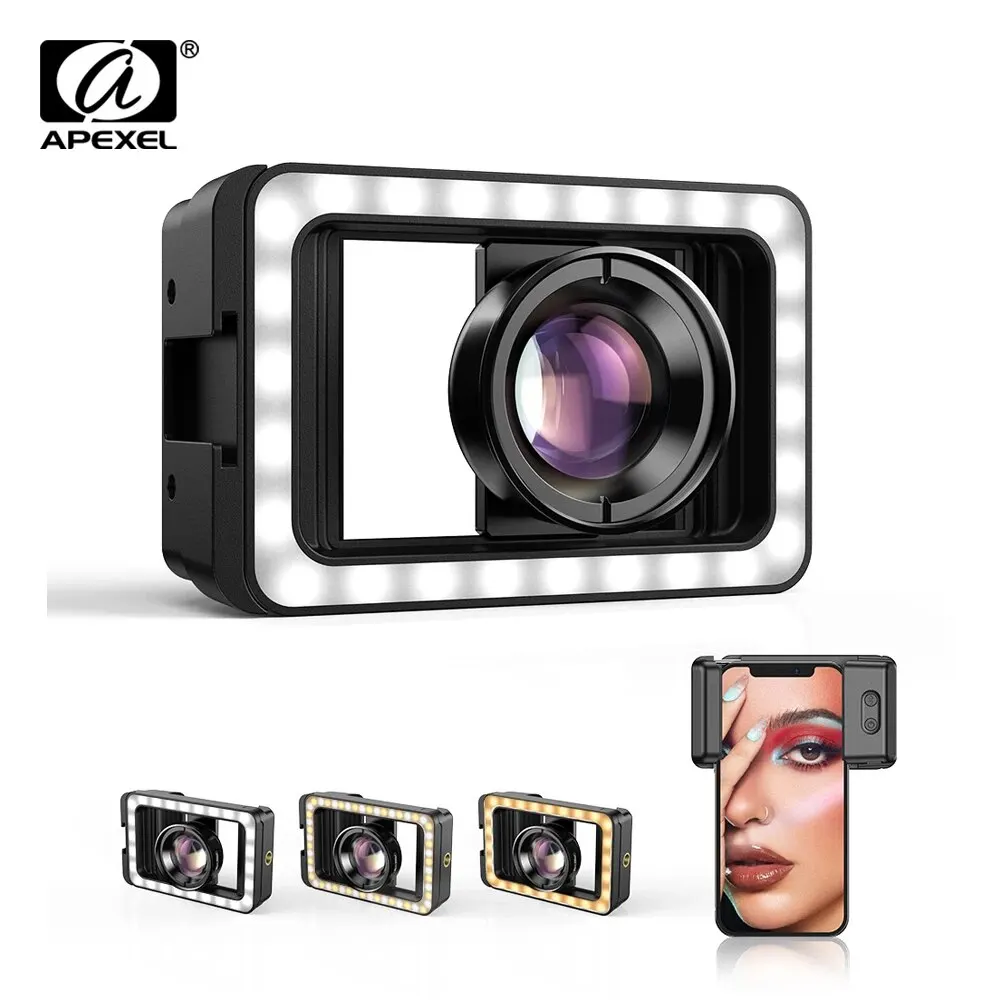 Макрообъектив Apexel 4K HD 100 мм с диодидной подсветкой универсальный микрообъектив