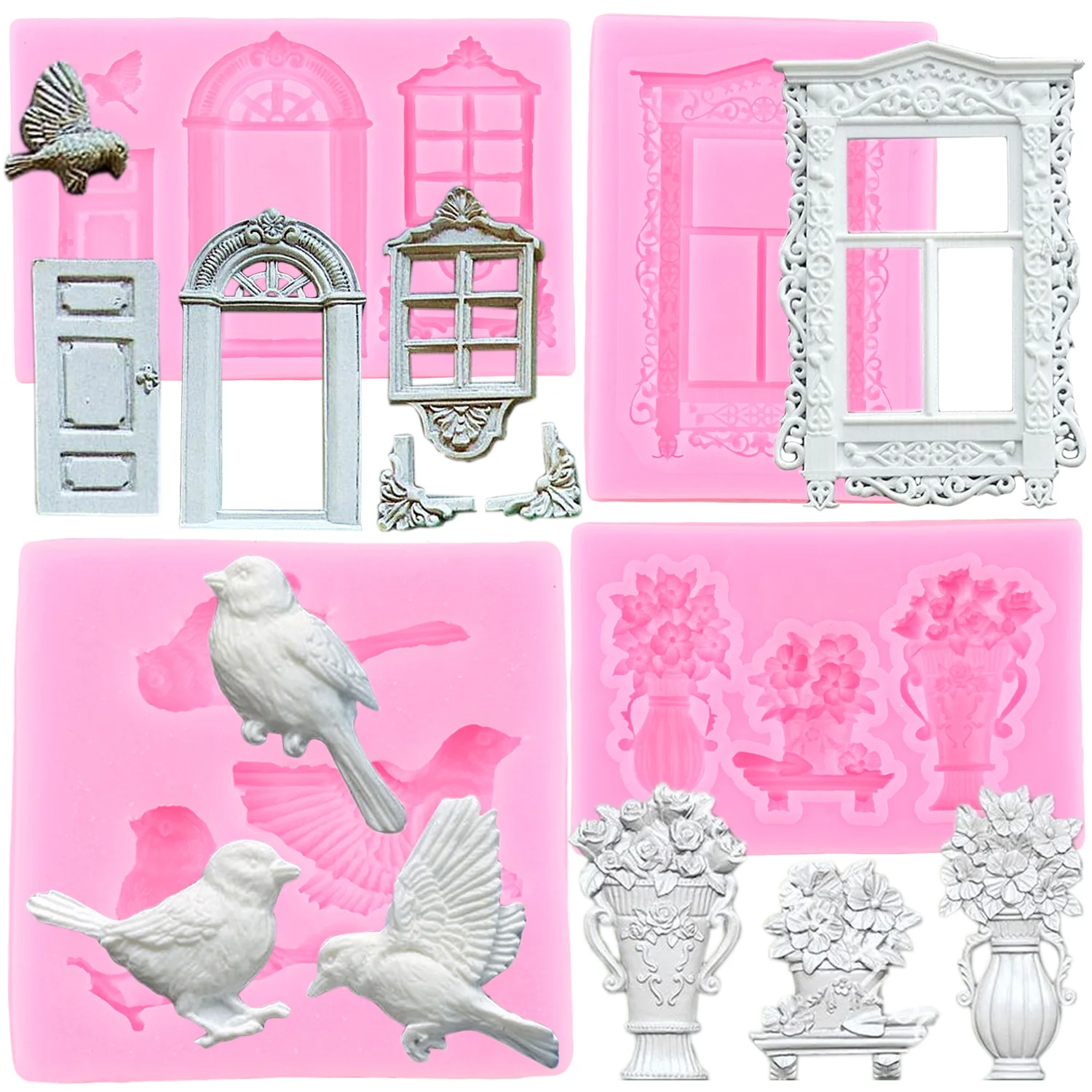 

3D Window Door силиконовая формочка в виде цветов Bird помадка формы для пирожных Сделай Сам инструменты для украшения кексов Topper Candy Форма для шоко...