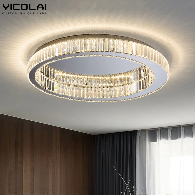 Circle Modern Crystal Glass LED Ceiling Chandeliers For Bedroom Living Study Dinning Room Balcony Loft Home Decor Lights Luxury