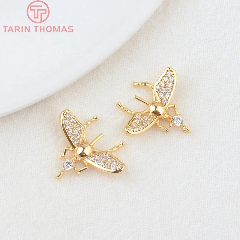 (731) 4 шт. 14x15 мм отверстие 1 24 К позолоченная латунь с цирконом подвески в виде