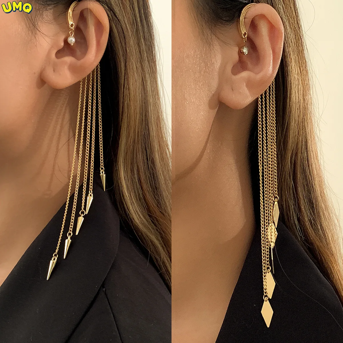 

Модные ювелирные изделия, индивидуальная модная цепочка с кисточкой и бриллиантами, подвесные металлические серьги с блестками и заклепка...