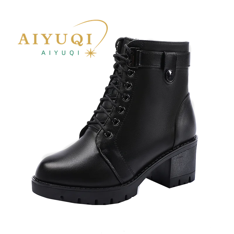 AIYUQI Women Winter Shoes 2023 New Genuine Leather Women Booties Wool Non-slip British Style Ankle Boots Women