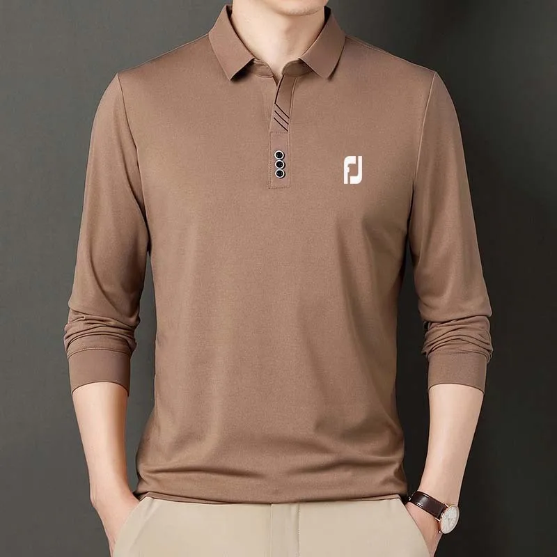 Golf clothing men's spring and autumn long sleeved knitted bottom shirt Golf men's casual fashion solid color polo shirt