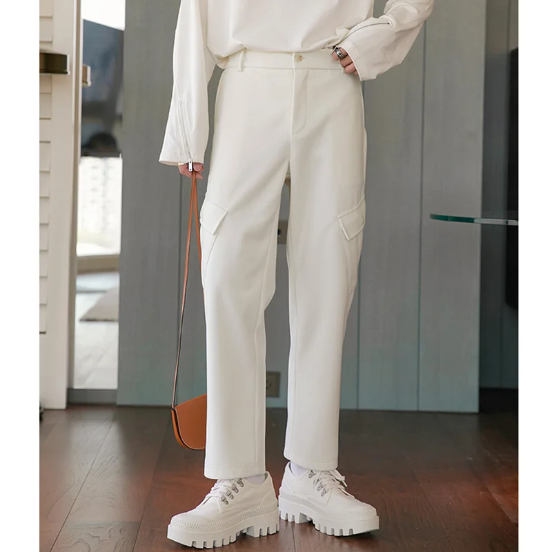 

Streetwear Men 2022 New Light Apricot Casual Nine Points Pants Temperament Versatile Sagging Sensation Suit Pants Autumn Female
