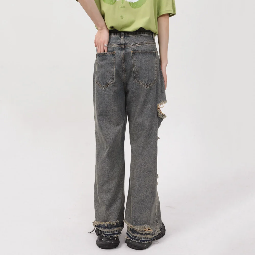 Men's Summer Casual Jeans Men's New Korean Style Fashion Personality Straight Hole Men's Trousers Retro Trousers INS Hot Sale