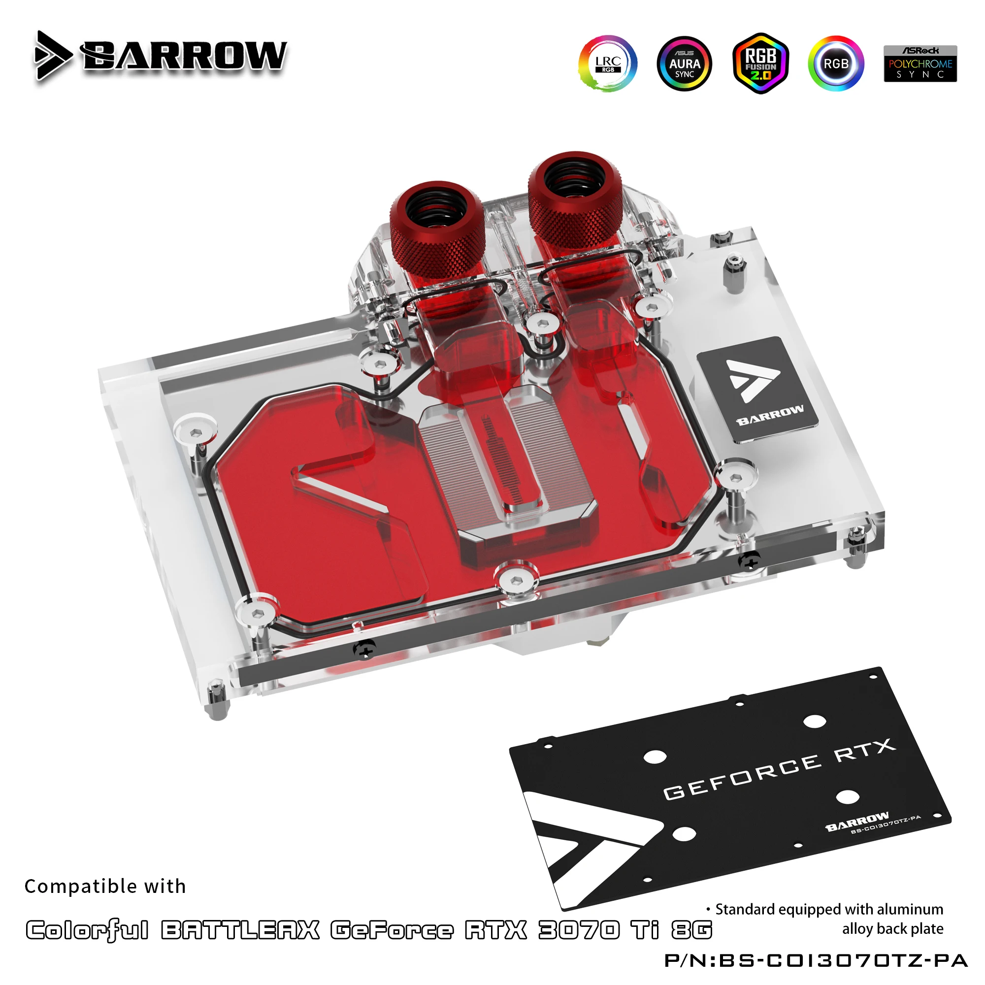 

Barrow GPU Water Cooling Block,For Colorful Geforce RTX 3070 Ti GPU Card,Full Cover Water Cooler With Backplane BS-COI3070TZ-PA
