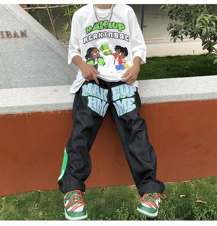 

2023Casual slim-fit pants, Letter Printed Washed Jeans Retro American Street Hip Hop Hiphop Love Pants Couple Style Loose Casual